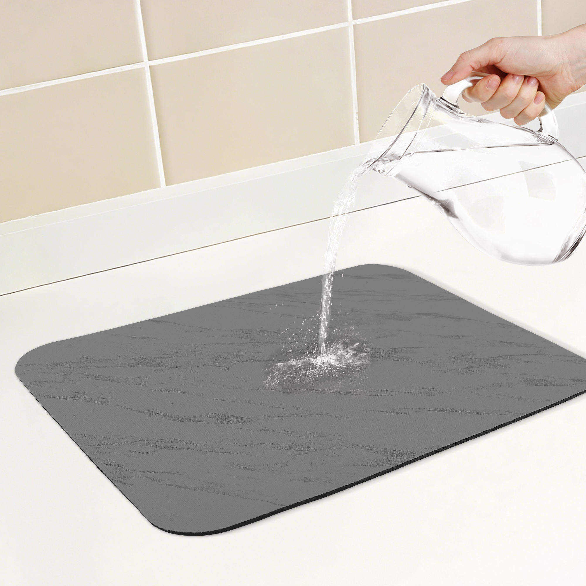 Unique Bargains Diatomaceous Stone Dish Drying Mat Dish Drying Mats Black 15.7*11.8 inch