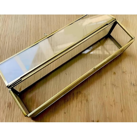 Vintage Glass Display Box with Brass Coating Frame for Wedding Card, Birthday, Festival Invitations, Clear Glass Box for Home Décor, Jewelry Box