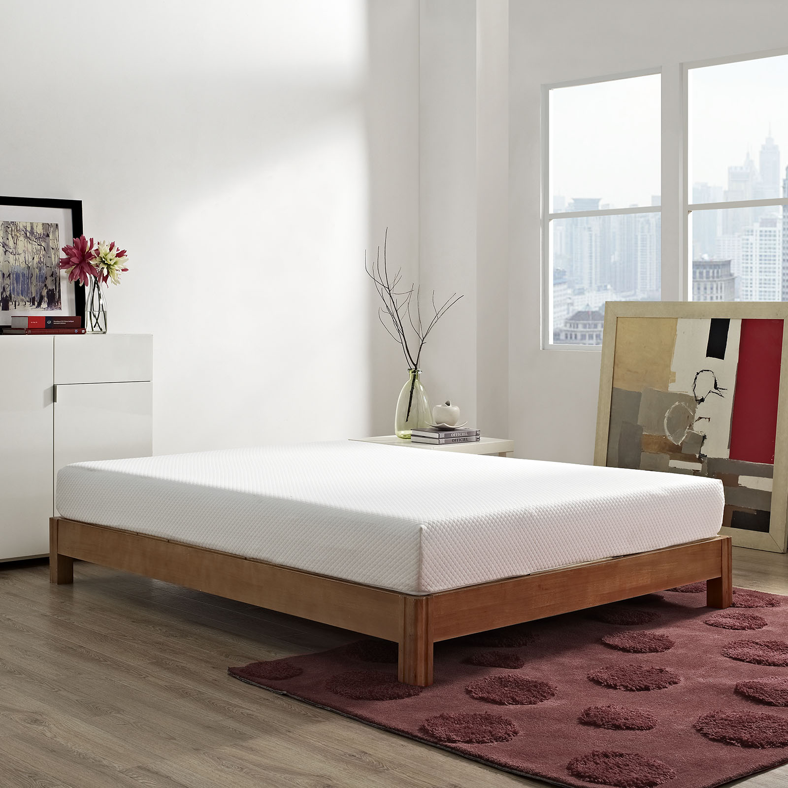 Modern Contemporary Urban Design Bedroom 8inch King Size Mattress, White, Fabric