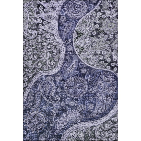 Addison Rugs Mayfield Premium Machine Washable Transitional Swirl Navy Rectangle Rug, 5' x 7'6"