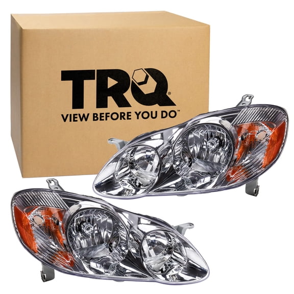 TRQ Headlight Assembly Set TO2502139 TO2503139 Fits 2003-2004 Toyota Corolla