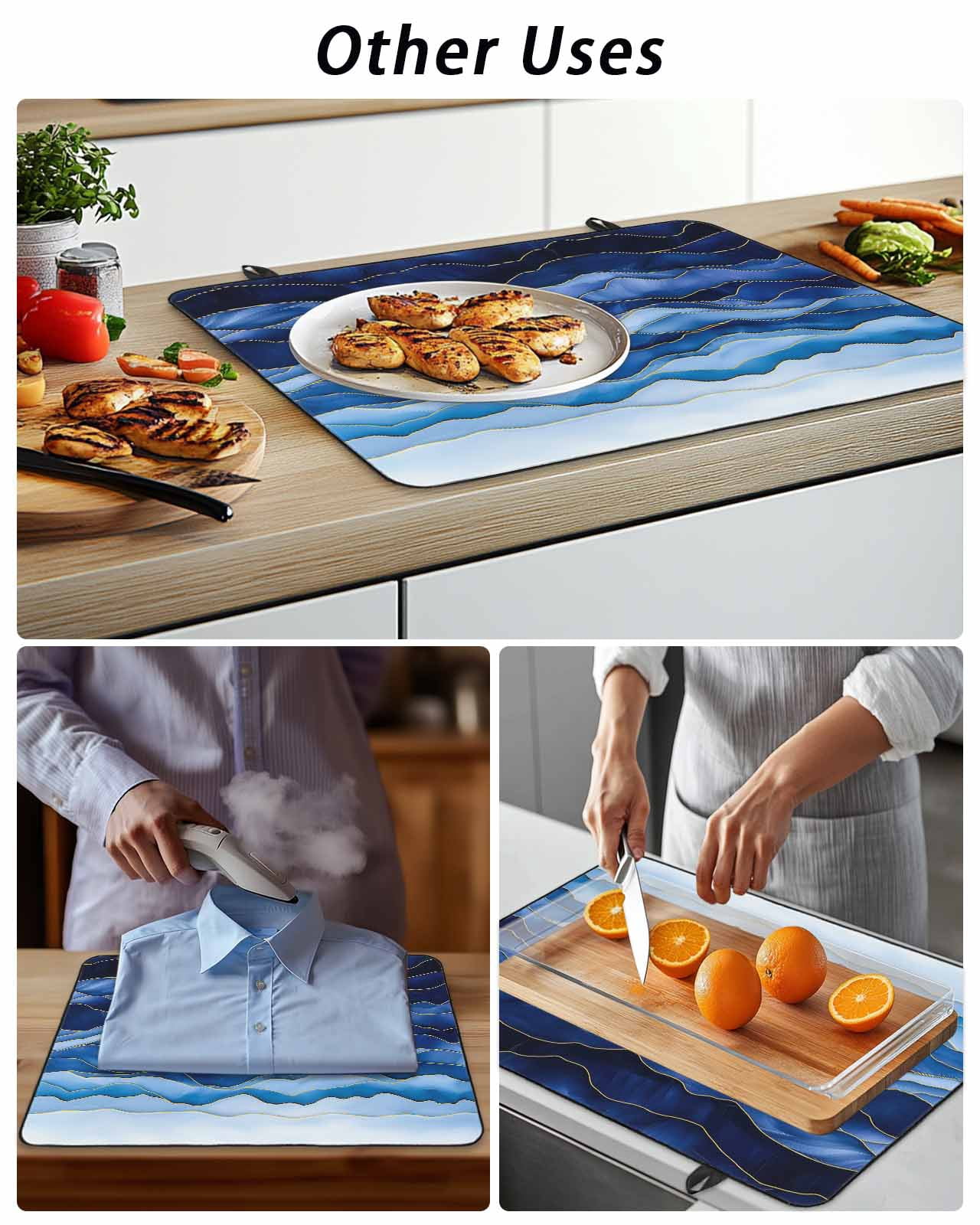 Stove Top Covers for Electric Stove, Navy Blue Ombre Glass Stovetop Cover Protector, Modern Moire Abstract Art Luxury Induction Cooktop Protector Oven Mat for Kitchen Countertop 31"x24"