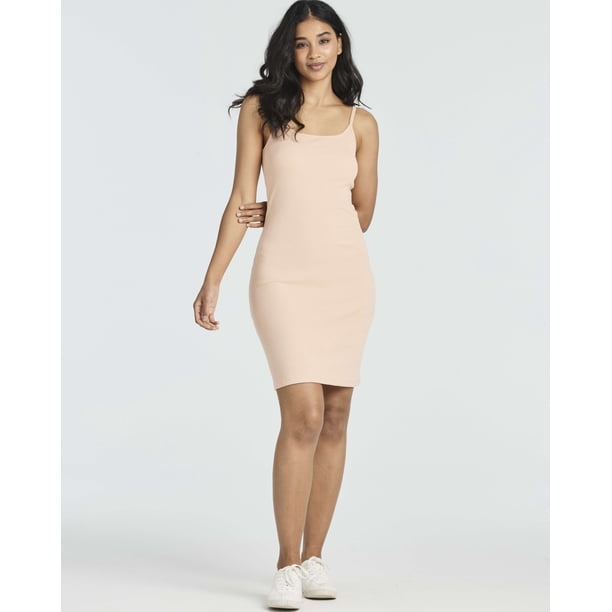 ribbed bra dress Women's Bra-Free Essential 90s Rib Mini Dress in Chestnut | Size M TALL