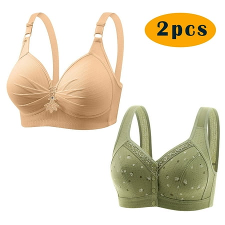 GERsome 2pcs Assorted Color Comfortable Full Coverage Bra for Women Wireless Bras with Soft Support Plus Size Everyday Bras 2PC#Beige/Green L