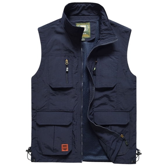 Mens Sleeveless Shirts,Men’s Fishing Vest Outdoor Work Hunting Zip Reversible Travel Vest Jacket with Multi Pockets