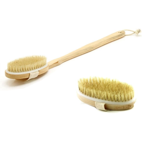 Bath & Relax Long Handle Natural Bristles Exfoliating & Cleansing Shower & Bath Brush
