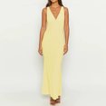 thumbnail image 2 of LYMAYTER Female Deep V-Neck Dresses Summer Comfort Dress Fashion Solid Color Slip Dresses for Women, 2 of 4