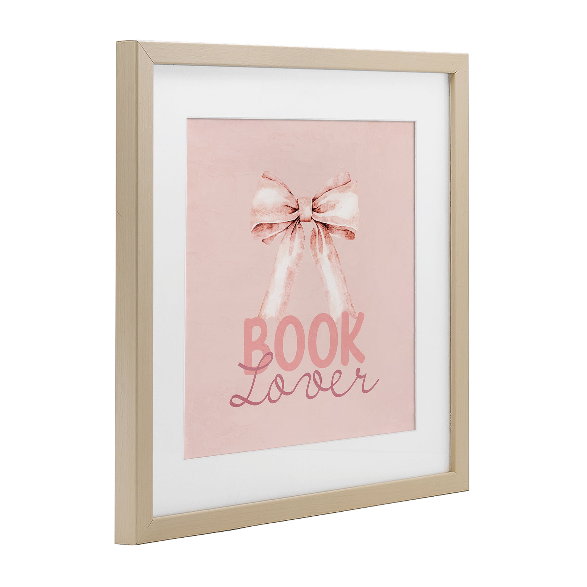 Blush Pink Book Lover Birch Framed Print Under Glass, design by Kim Allen