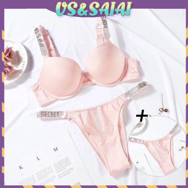 Victoria Secret Conjunto De Sujetador Push up Para Mujer , Chapado En Diamantes De Imitación , Panty De Letras Sexy,lencería sexy para mujer,lenceria erotica,ropa interior Gao Jiahui unisex