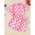 thumbnail image 5 of Nygoyerh Toddler Girl Boy Summer Outfits Checkerboard Print Playwear Short Sleeve Bodysuits Lapel Button Down T-Shirt + Elastic Waist Shorts Sets Cute Newborn Infant Clothing, 5 of 7