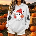 thumbnail image 2 of Halloween Oversized Sweatshirt for Women Lightweight Pullover Cute Print Hoodies with Kangaroo Pocket Funny Long Sleeve Tops, 2 of 7