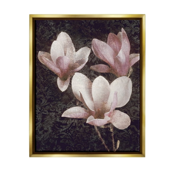 Vintage Pink Blooms Damask Pattern Botanical & Floral Graphic Art Metallic Gold Framed Art Print Wall Art
