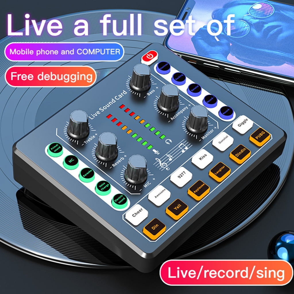 CIYISON Sound Board Mixer with Voice Changer LED Light External Sound Card for Phone Mic Karaoke Streaming Recording Gaming
