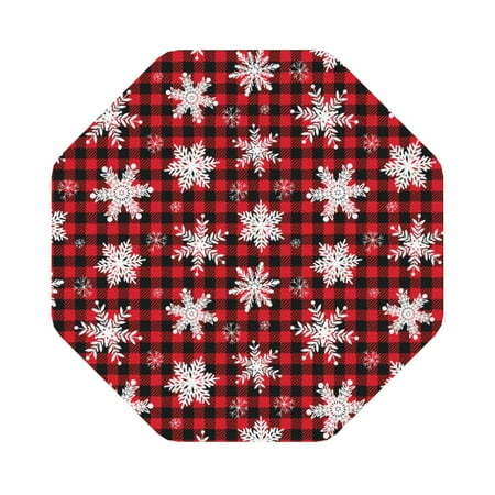 

Coaee Snowflake red plaid Print Leather Coasters Set of 6 Non-Slip Washable Cup Coasters for Home Office Bar Octagon