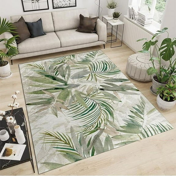 Tropical Plants Washable Rugs, Vintage Abstract Palm Leaves Area Rug, Foldable Anti-slip Non-Shedding Floor Carpet For Sofa Living Room Bedroom Entryway Office Kitchen Porch 3 x 4ft