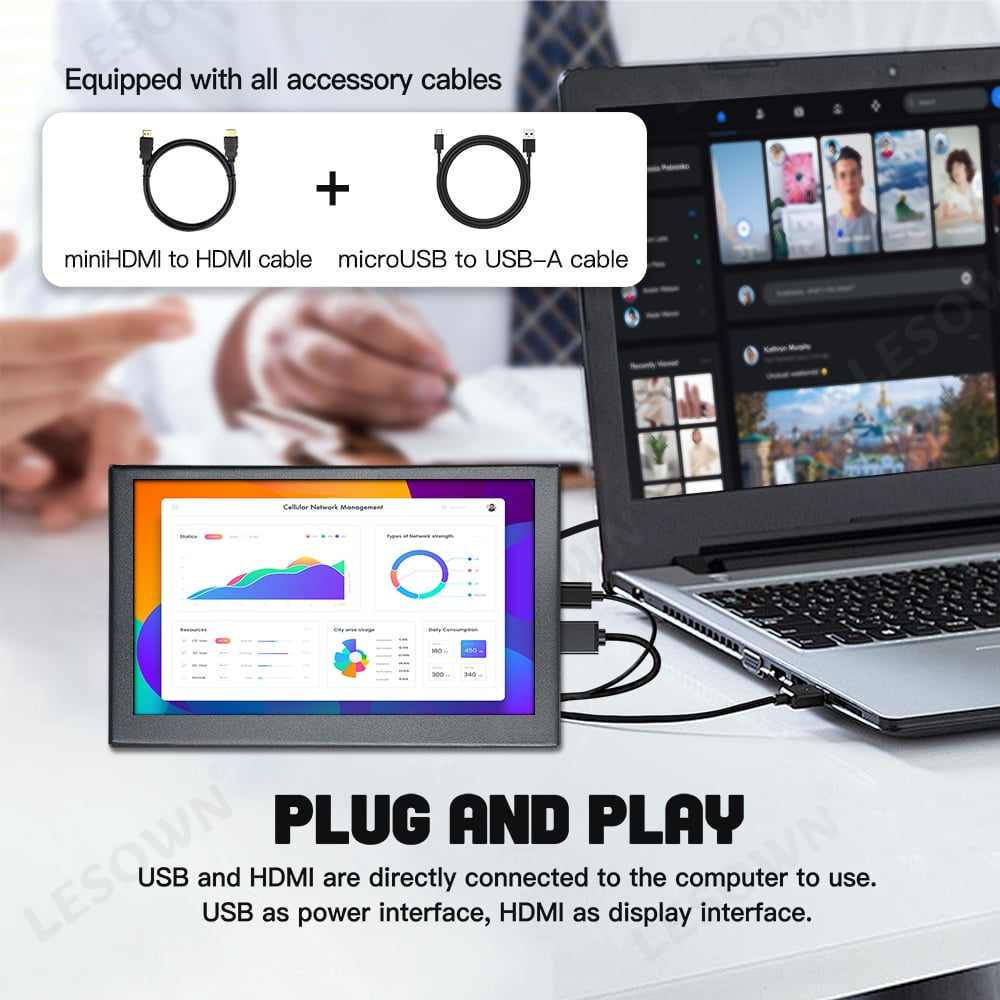 LESOWN mini Small Monitor 5 inch IPS 800x480 HDMI Display 5V USB Powered Compact Little Screen Portable Monitor for Raspberry PI Computer PC Camera Black