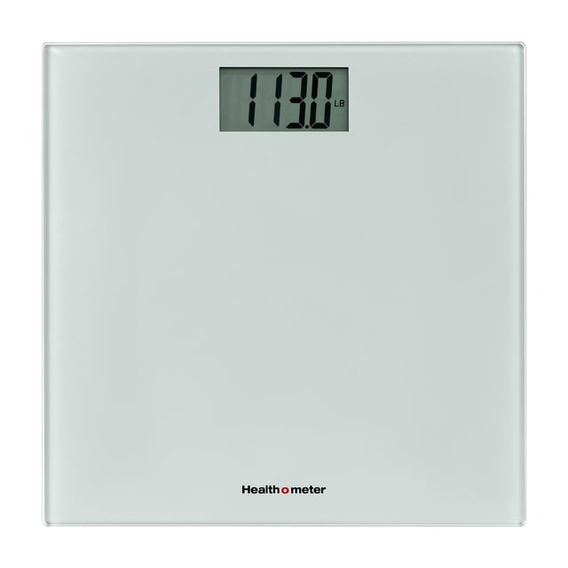Báscula digital compacta de vidrio para baño Health o meter: capacidad de 226 kg, 4 celdas de carga, pantalla LCD de 8,2 cm, plataforma de vidrio templado, apagado automático, indicador de batería baj