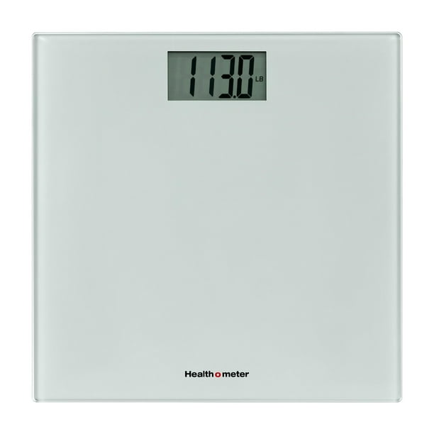 Báscula digital compacta de vidrio para baño Health o meter: capacidad de 226 kg, 4 celdas de carga, pantalla LCD de 8,2 cm, plataforma de vidrio templado, apagado automático, indicador de batería baj