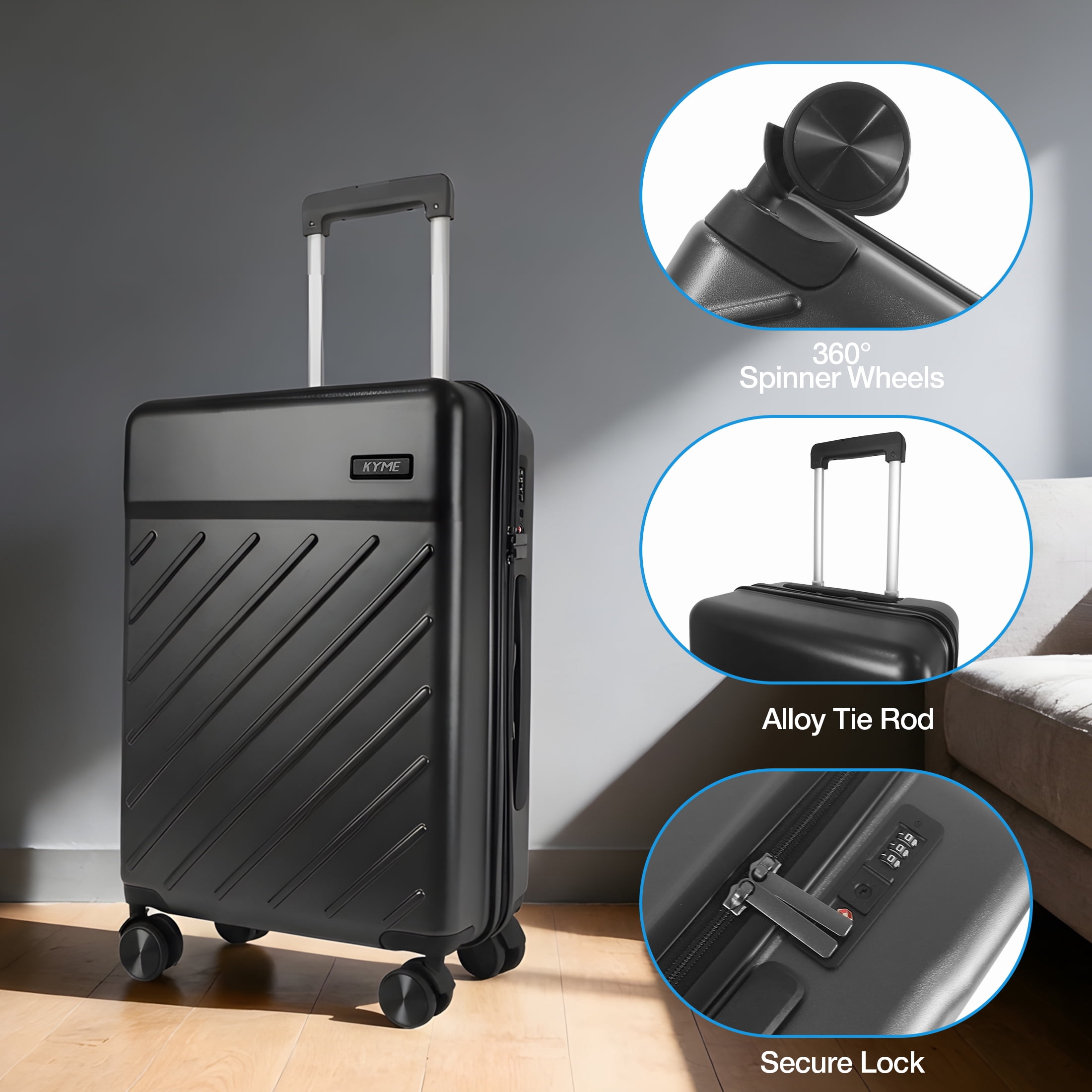 20" Hardside Carry-on Luggage, 2-Piece Set (Luggage and Backpack), Hardshell Suitcase with Divider Pockets, Four Multi-Directional Spinner Wheels, Scratch-Resistant Surface, Black