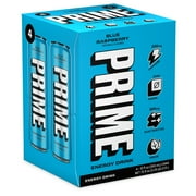 Prime Sugar Free Energy Drink, Blue Raspberry, 12 fl oz, 4 Pack, Cans, 200mg Caffeine