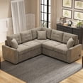 thumbnail image 2 of EUROCO 82.6" L Shaped Sectional Sofa Couch, Velvet Pull-out Sleeper Sofa Bed with Wheels, USB Ports, Power Sockets and Pillows for Living Room, Khaki, 2 of 8