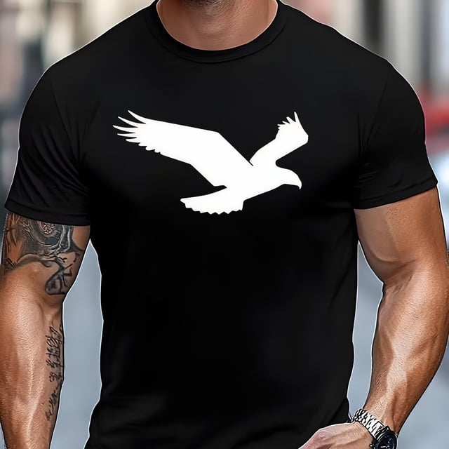 T-Shirt de Sport Décontracté pour Homme, avec Motif d'Aigle, Col Rond, Manches Courtes - Parfait pour l'Été et Lavable à la Machine