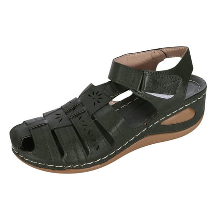 

Women s Wedges Sandals Hollow Out Breathable Slippers Closed Toe Sandles Vintage Orthopedic Slip On Flat Mules Non Slip Comfy Footwear Green 9.5