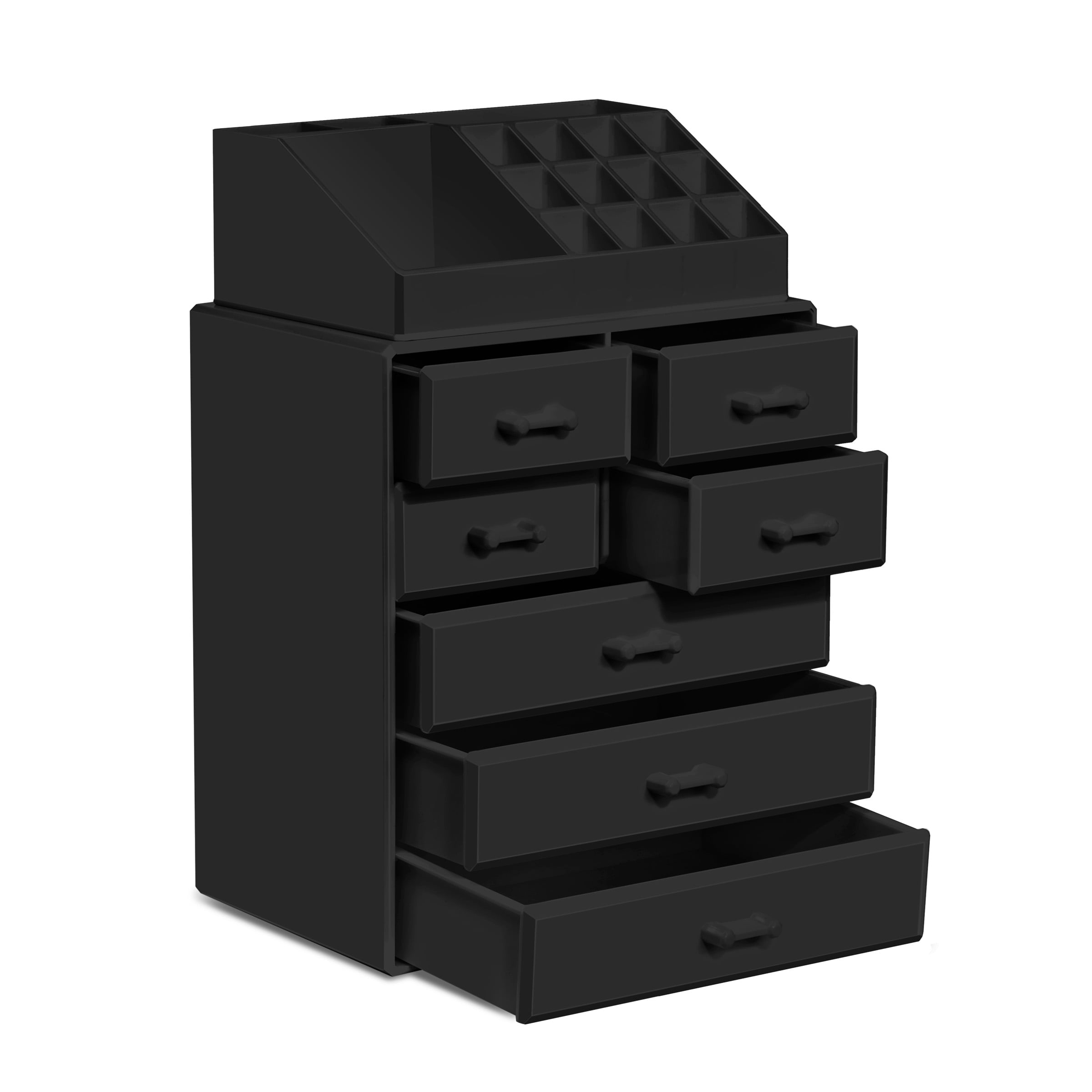Sorbus Makeup Organizer, Acrylic Storage Case with 3 Large & 4 Small Drawers, 16 slots, Black