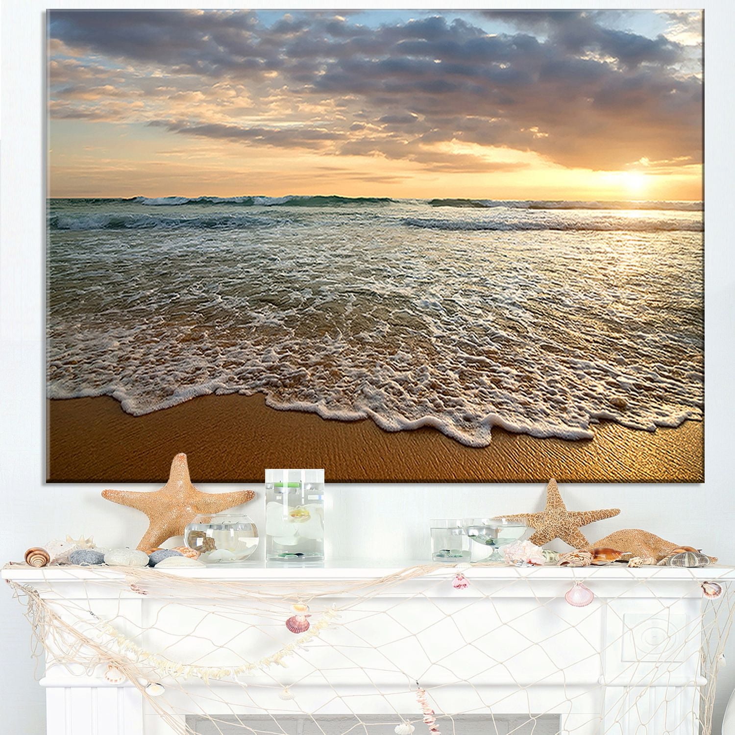 Tableau à toile Design Art Paysage marin contemporain Crépuscule brillant nuageux sur mer calme
