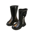 thumbnail image 2 of Spazoro Girls Knee High Boots, Chunky Sole Side Zipper Leather Bow & Pearl Decor Long Boot Shoes for Girls Black, 2 of 8