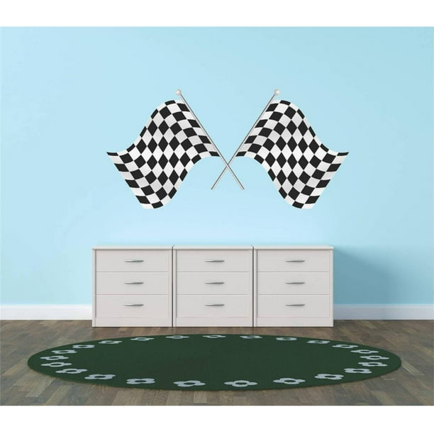 Race Car Racing Checd Flags Vinyl Wall Decal 12 X 26 Black