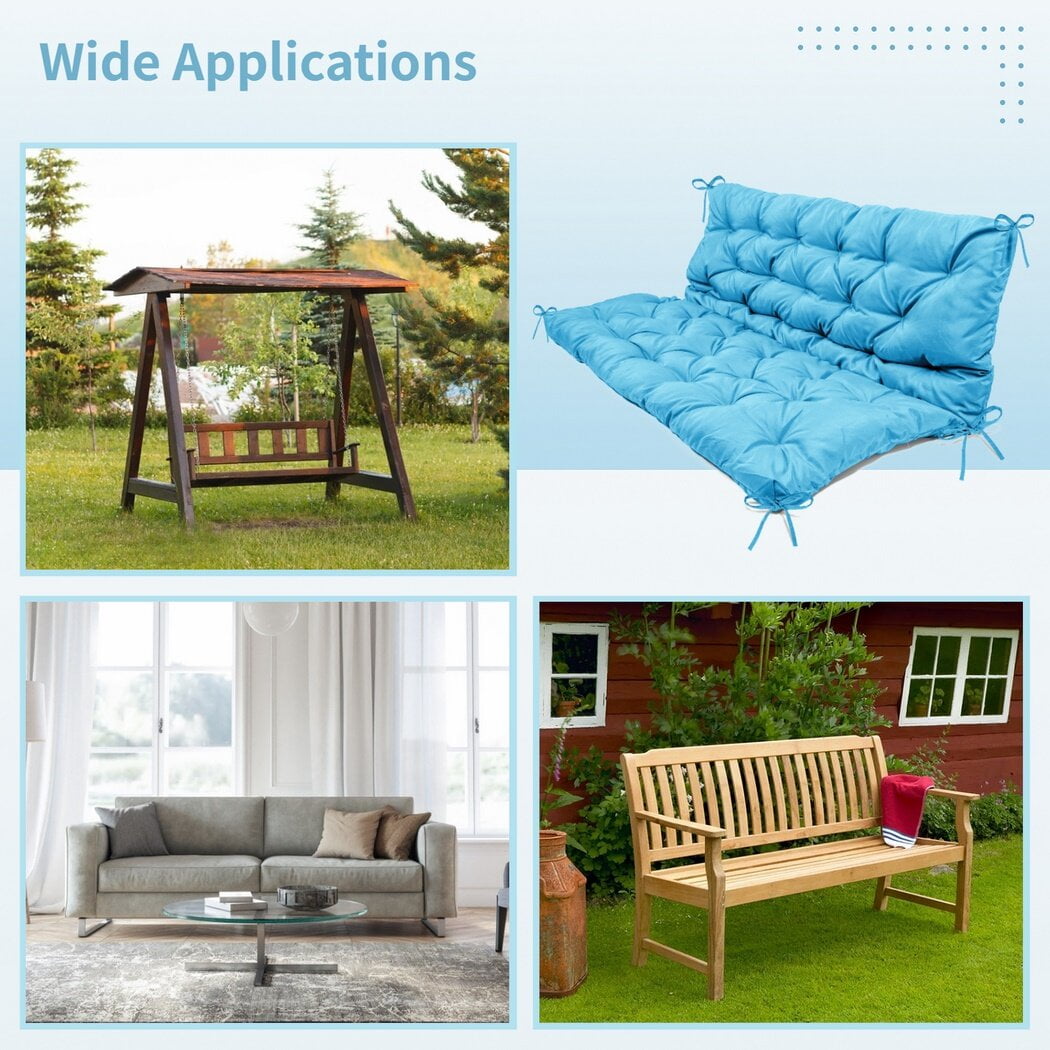 Hanging Chair Replacement Cushion, Outside Bench Cushion with Backrest, 2-3 Seater Cushion with 8 Ties for Outdoor Furniture, 59 x 39 x 4 Inches Porch Hanging Chair Cushion Garden Bench