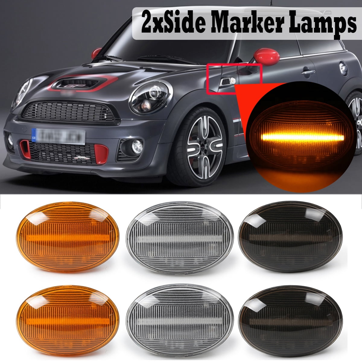 Replace OEM Side Marker Lights Gempro 2Pcs Amber LED Side Marker Turn Signal Light For Gen2 MINI Cooper R55 R56 R57 R58 R59 