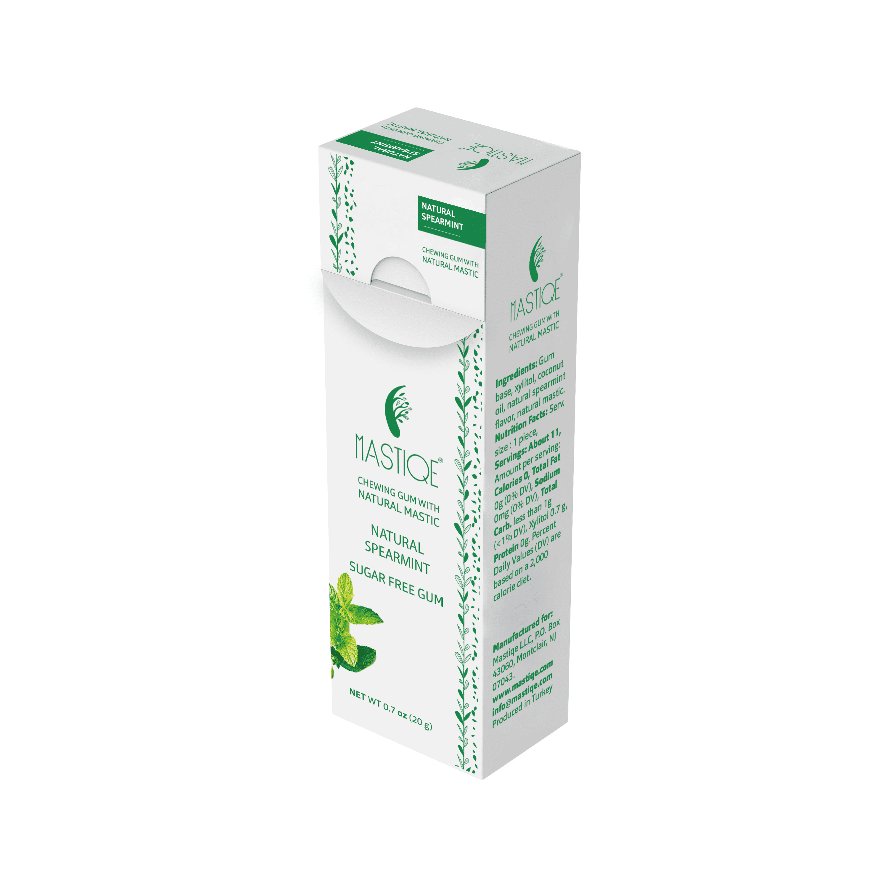 Mastiqe Sugar Free Chewing Gum with Natural Mastic -Spearmint (12 Pack)