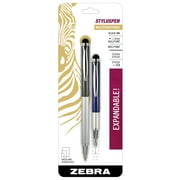 Zebra StylusPen Telescopic Ballpoint Pen, Medium Point, 1.0mm, Black Ink, Grey and Navy Barrels, 2-Count