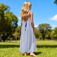 thumbnail image 4 of Xdegoge Linen Chic Kids Summer Boho Dress for Tween Girls Maxi A Line Spaghetti Strap Backless Tie Sundress Classic Striped Flowy Lightweight Cute Beach Vacation Party Holiday Outfit for Teen, 4 of 9