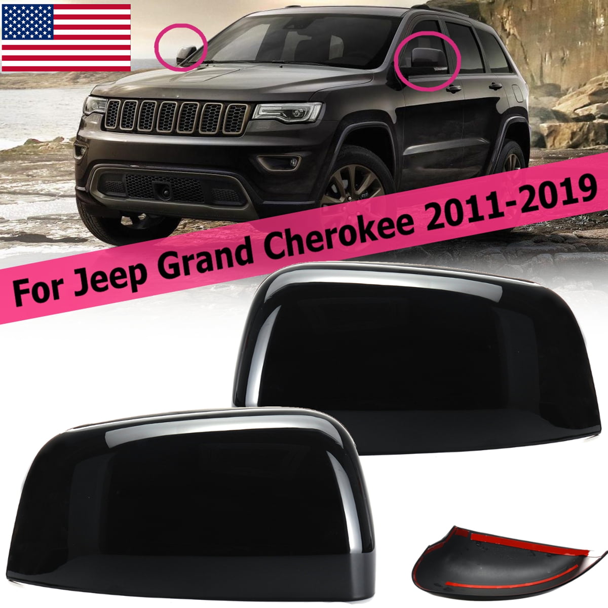 Chrome Rearview Mirror Rain Eyebrow Cover Trim For Jeep Grand Cherokee 2011-2020