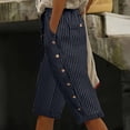 thumbnail image 2 of Striped Capri Pants Women Drawstring Loose Fit Button Pants Lightweight Summer Pinstripe Pants, 2 of 8