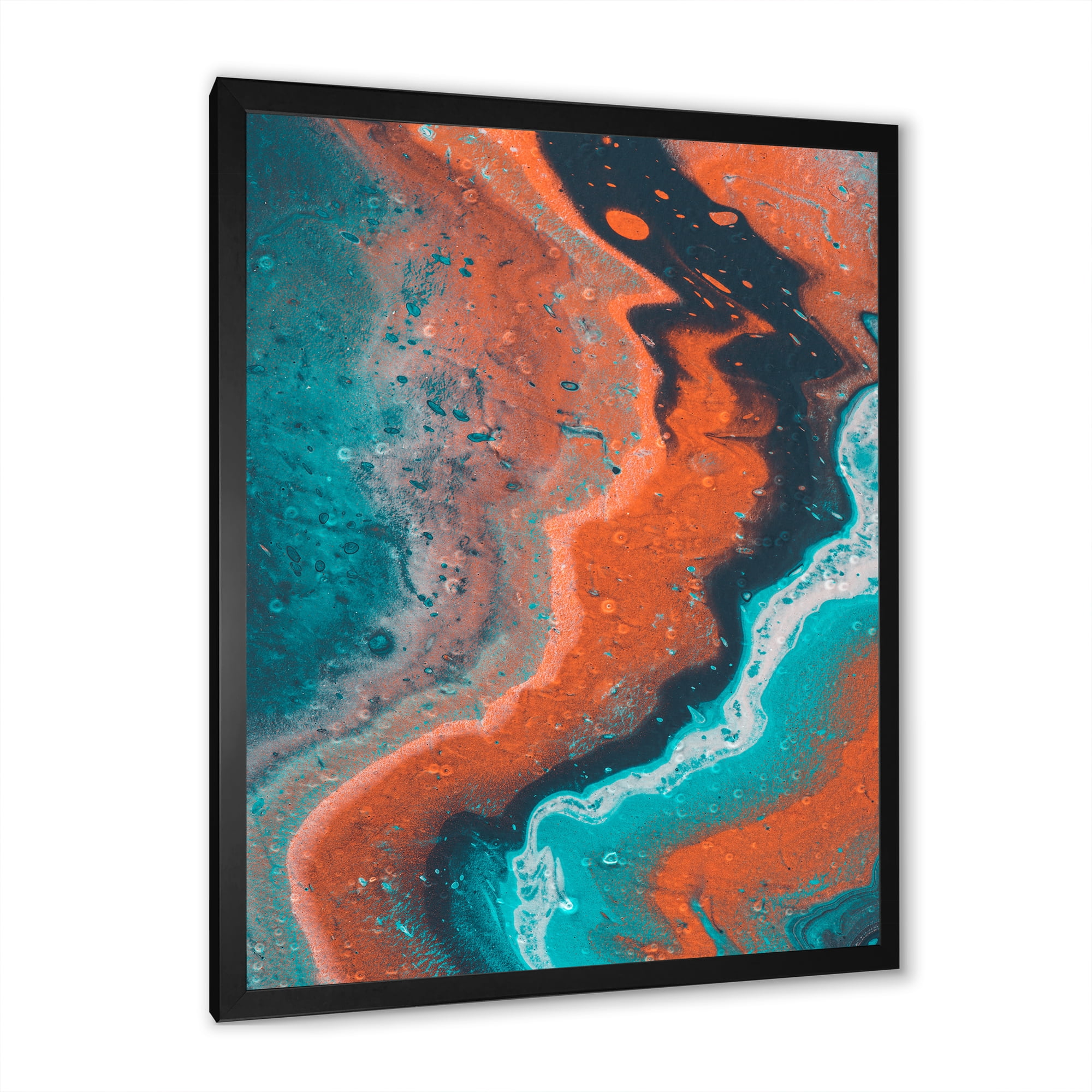 Designart 'Abstract Marble Composition In Orange and Blue I' Modern Framed Art Print