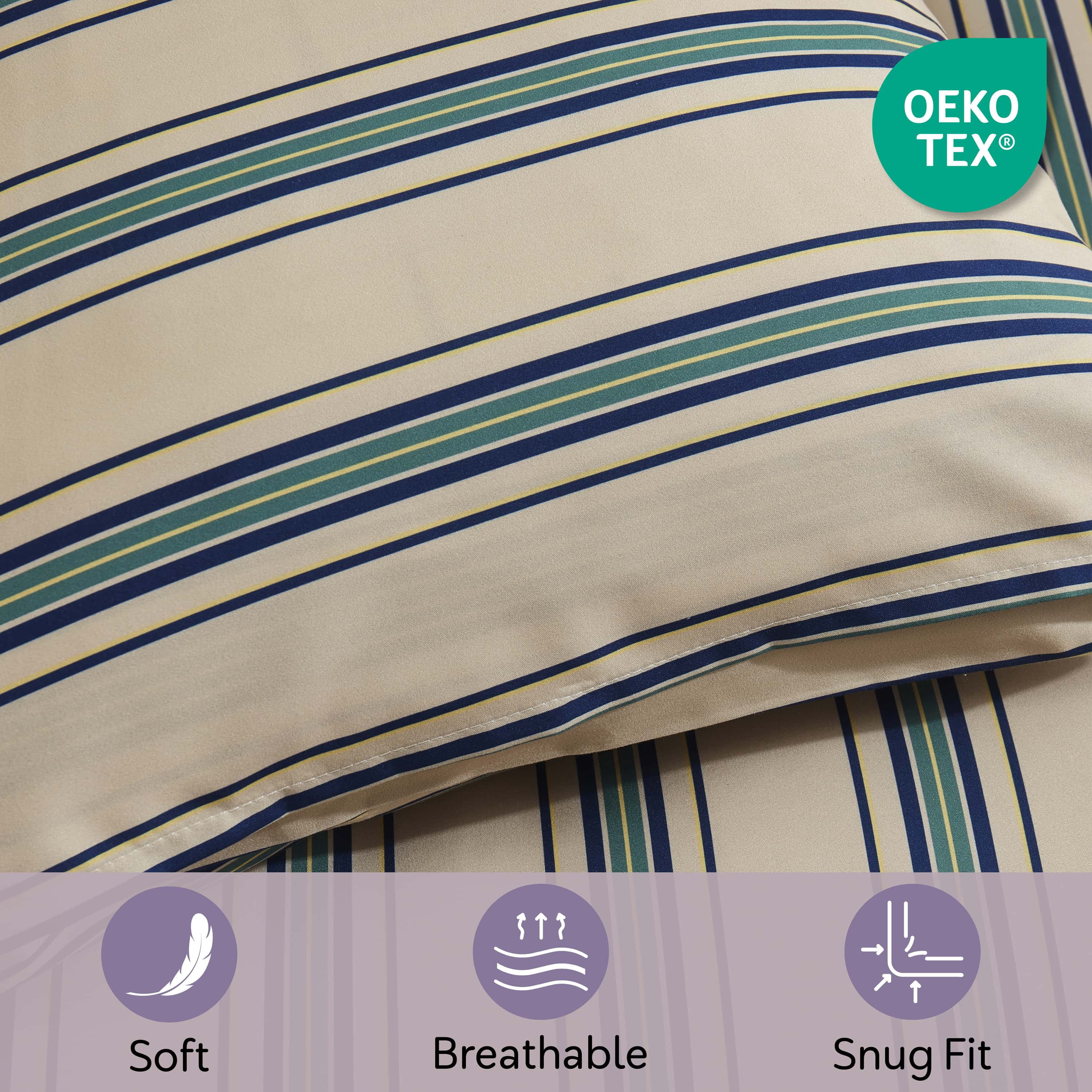 Virtu Twin XL Comforter Set, Bed In A Bag 5 Pc Striped Bedding Set, Cream