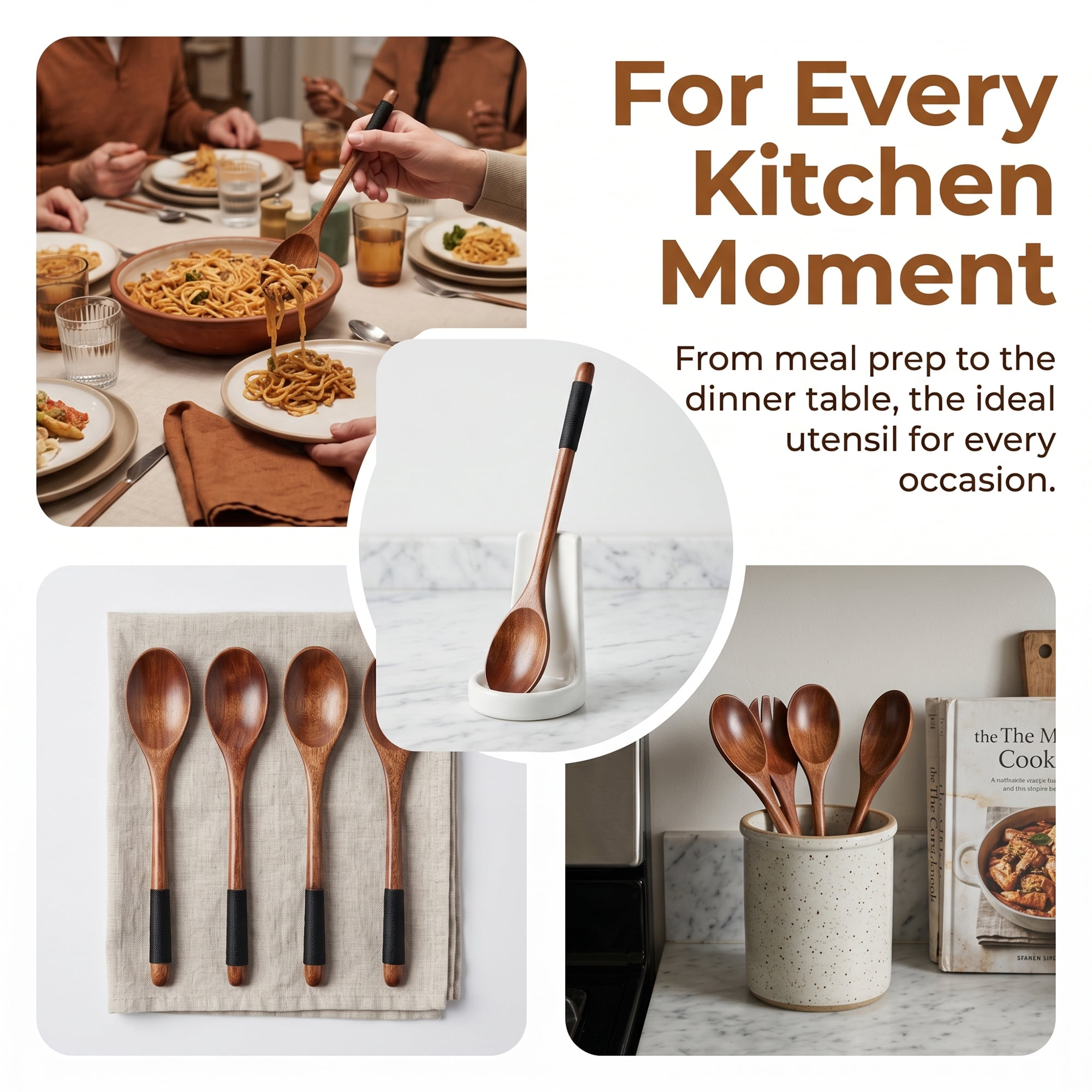 Unique Bargains Wood Non Stick Cookware Kitchen Utensils Set Black 4Pcs