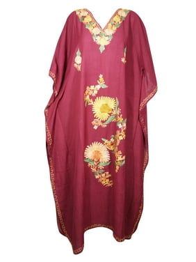 Mogul Women Maxi Kaftan Dress, Floral Kaftan ,Red Embroidered Caftan Summer Caftan, Holiday Dresses, Sleepwear, Gift for Her