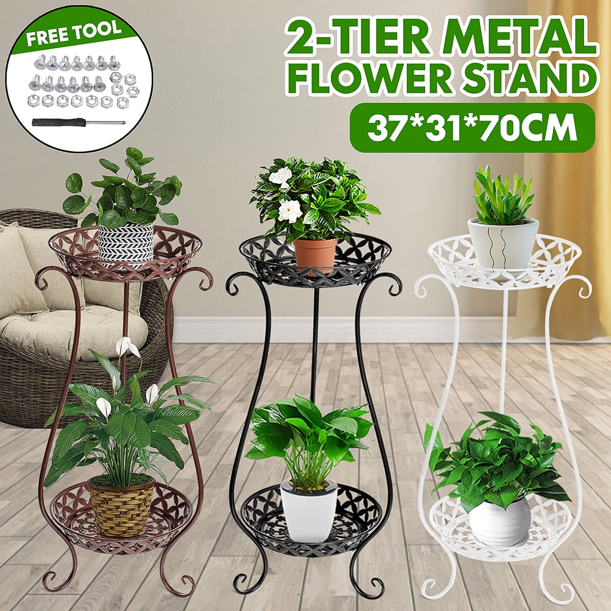 2 Tier Elegant Flower Rack Plant Stand Shelf Decorative