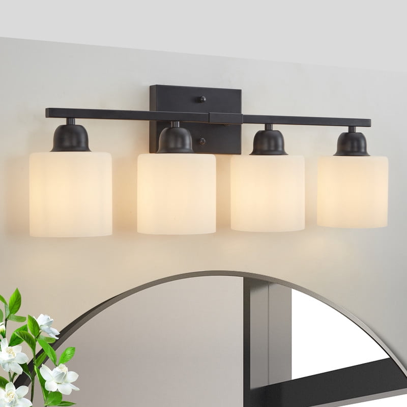 24.8" Black Modern 4-Light Bathroom Vanity Light - Frosted Glass Wall Sconce for Mirror, Dressing Room & Hallway (Bulbs Not Included)
