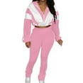 thumbnail image 2 of QATAINLAV Womens Fashion Sweatsuit 2 Piece Outfits Long Sleeve Cropped Jacket and Flared Leggings Color Block Jogger Tracksuits Sets, Pink, M,, 2 of 8