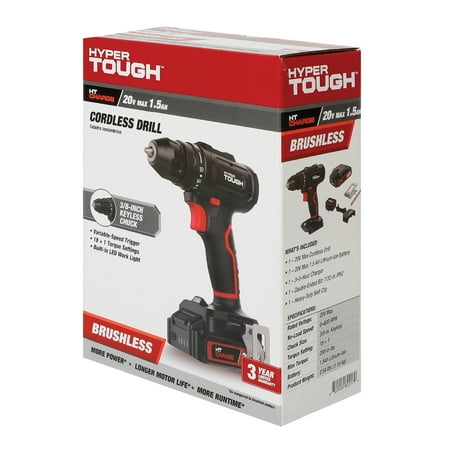 Hyper Tough 20V Max Brushless Cordless Drill Driver with 1.5Ah Lithium-Ion Battery and Charger