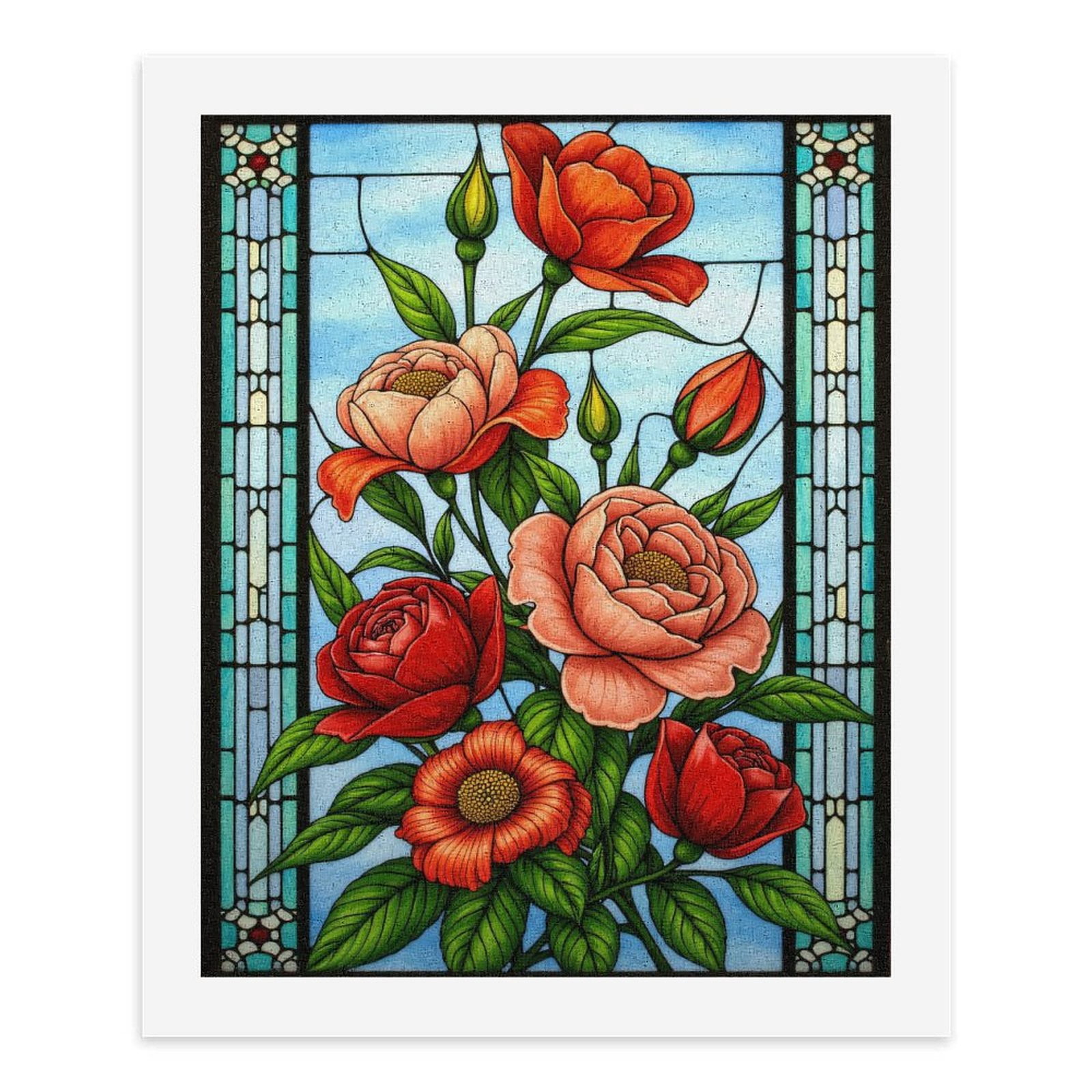 Paint By Numbers Kit for Adults Beginner - DIY Stained Glass Floral Art Roses Canvas Painting Kits for Adults, Frameless Paint By Number for Adults for Home Wall Decor 16x20 Inch