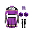 thumbnail image 4 of TiaoBug Kids Girls Cheerleading Outfit Sparkle Cheer Crop Top with Pleated Skirt & Flower Balls Socks Hairband Purple 10, 4 of 6
