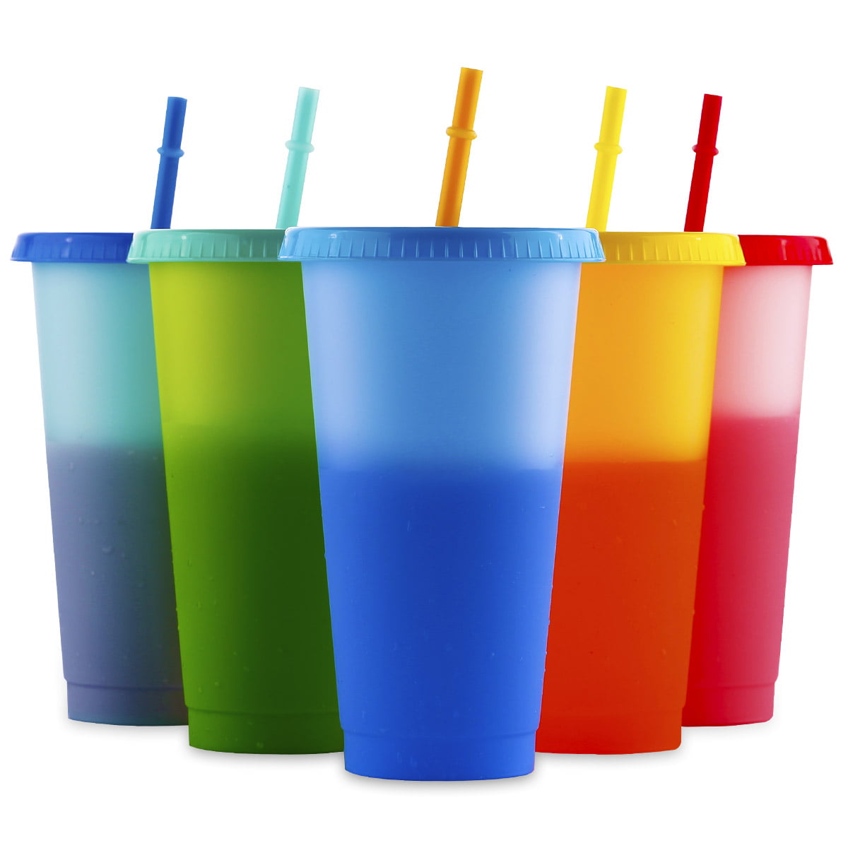 10pcs 24oz Color Changing Plastic Cups With Straws And Lids, Stylish 710ml  Portable Smoothie Cup Ideal For Drinks, Milk, Iced Coffee, Great Gift Idea
