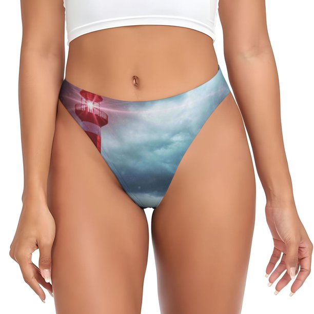 Balery Lighthouse in a Stormy Sea Tangas de Algodón para Mujer con Estampado – Ropa Interior Sexy, Transpirable, G-string-4X-Large